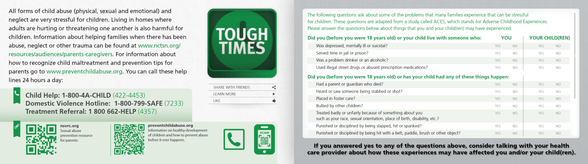 A page of the tough times website.